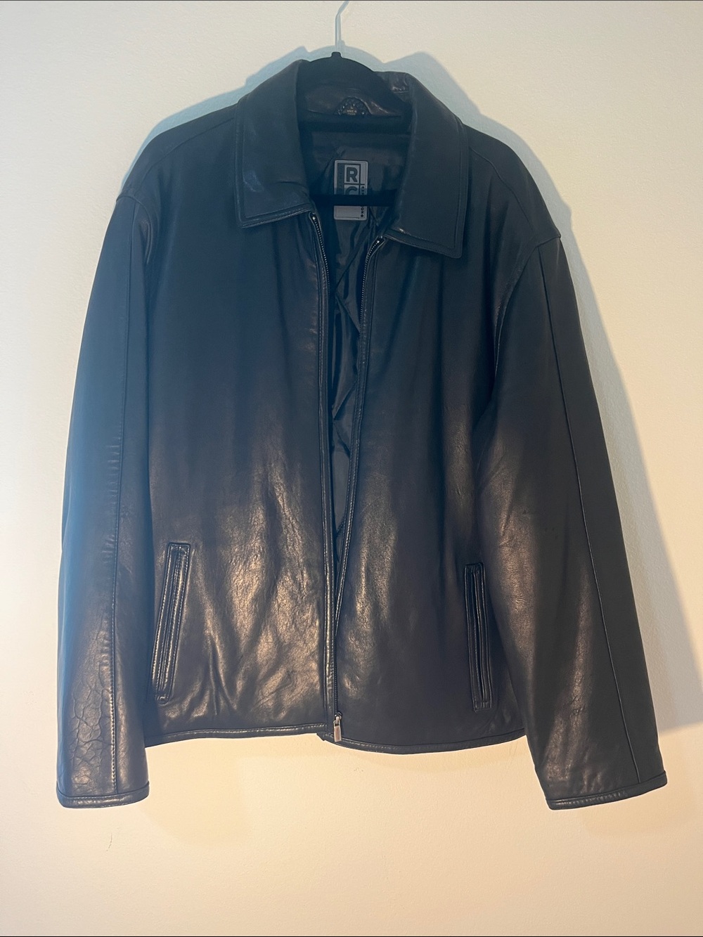 Classic Black Leather Bomber Jacket -